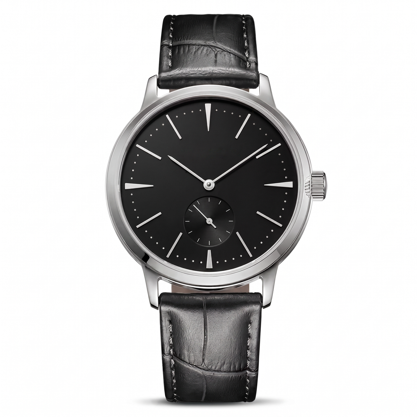 Elegante Armbanduhr mit schwarzem Zifferblatt und minimalistischem Design