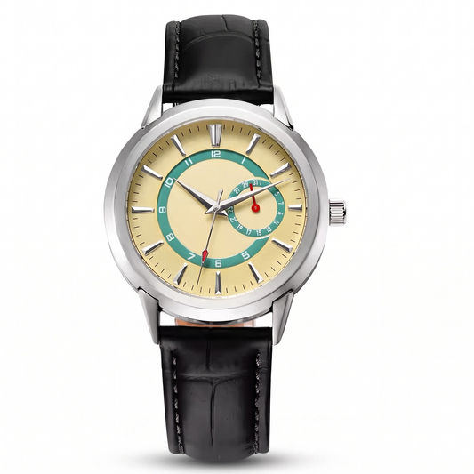 Elegante Armbanduhr mit goldenem Zifferblatt und grünen Akzenten