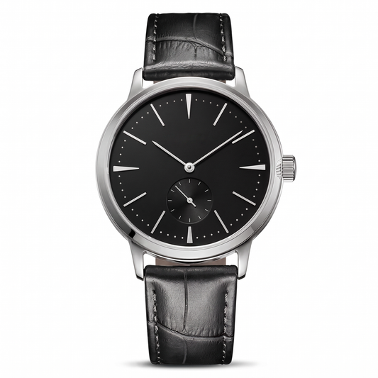 Elegante Armbanduhr mit schwarzem Zifferblatt und minimalistischem Design